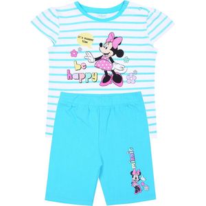 Wit en turkoois gestreept meisjessetje: Minnie Mouse Disney T-shirt + korte broek