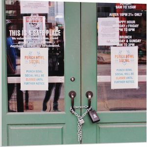 PVC Schuimplaat- Deuren - Winkel - Tekst - Slot - 80x80 cm Foto op PVC Schuimplaat