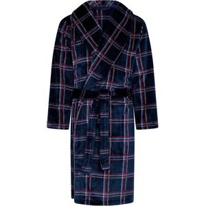 BLACK FRIDAY Pastunette Badjas - Twist - Geruit - Blauw - Fleece - Maat S