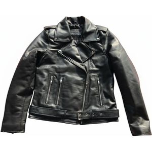 Dera Dore - Dames/Vrouwen Leren Bike-Jas - Echt en Origineel Schapenleer - Luxe en stijlvol Jas - Zwart - L