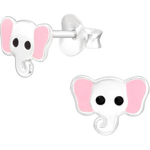 Joy|S - Zilveren olifant oorbellen - 8 x 6 mm - zilver roze - kinderoorbellen