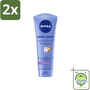 NIVEA - Handcrème - Zachte Handen & Nagelverzorging - Natuurlijke Macadamia & Lotusbloem - 100 ml - Voordeelverpakking - 2 stuks - Handcrème - Verzorging handen