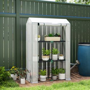 Winterbestendig glazen kas met rolldeur en planken, voor balkon en tuin, UV-bescherming, 100x40x150cm, tomaatkas voor groenten, bloemen, planten, wit