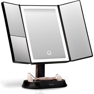 Make-up Spiegel met Natuurlijke LED Licht en 5x & 7x Vergroting - Driedelige Makeup Mirror met dimbare Verlichting, Touch Screen, Stand - Sora (Zwart)