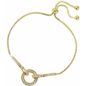 Fako Bijoux® - Dames Armband Gouden Cirkel Strass - Verstelbaar - 14-22cm - Cadeau - Verjaardag - Vrouw - Goudkleurig