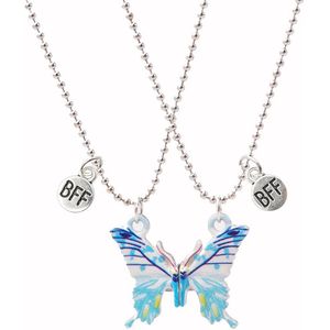 Kasey Vriendschapsketting Blauwe Vlinder - BFF Ketting Voor 2 - Vriendschapskettingen - Vriendschap Cadeau - Zilverkleurig