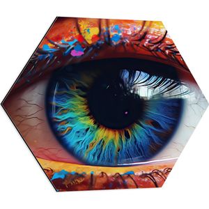 Dibond Hexagon - Oog - Wimpers - Kleuren - Regenboog - 60x52.2 cm Foto op Hexagon (Met Ophangsysteem)
