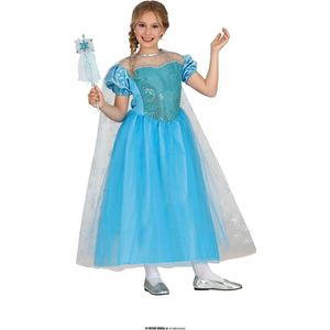 Guirca - Elfen Feeen & Fantasy Kostuum - Strenge Winter Koningin - Meisje - Blauw - 3 - 4 jaar - Carnavalskleding - Verkleedkleding