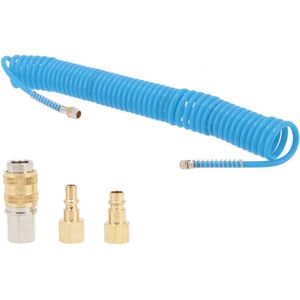 Spiraalslang professioneel PU 1/4 buitendraad 5 x 8 mm 7.5 m 10 bar incl koppelingen en nippels