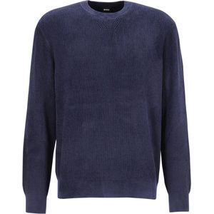 BOSS - Horso - Donkerblauwe Trui - Regular Fit - Viscosemengsel - O-hals
