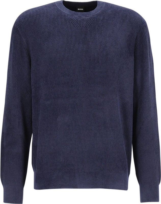 BOSS - Horso - Donkerblauwe Trui - Regular Fit - Viscosemengsel - O-hals