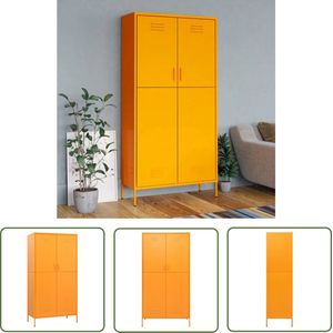 vidaXL Meubel - Kledingkast - Kledingkast 90x50x180 cm staal mosterdgeel - Staalkast - Mustard Yellow - Vintage