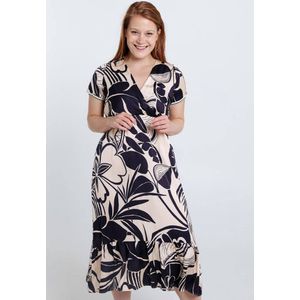 Cassis Halflange jurk in viscose met tweekleurig bloemenmotief