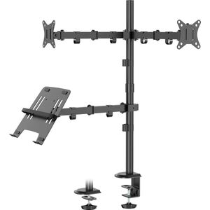 Extra hoge verstelbare monitorstandaard voor twee 17 tot 32 inch schermen en 10 tot 15 inch laptop - 20 lbs gewichtscapaciteit per arm - zwart
