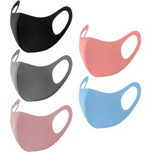 5-pack - Ice Silk zonbeschermingsgezichtsmasker - Volwassen universeel effen kleur modieus wasbaar herbruikbaar stoffen gezichtsmasker - ademend comfortabel gezichtsmasker (multi-color)