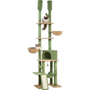 ShopbijStef - Kattenkrabpaal - Krabpaal - Katten Huis - Premium Cactus Kattentoren - 7 Lagen - Hoogte 216-285cm - Cactus Groen