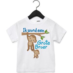 T-shirt kind Aapje Ik word een Grote Broer | Kraamcadeau | Zwangerschap aankondiging | Wit | maat 164