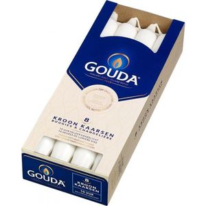 GOUDA Dinerkaars Gouda Kroonkaarsen 240/24 wit 16 kaarsen in 2 verpakkingen