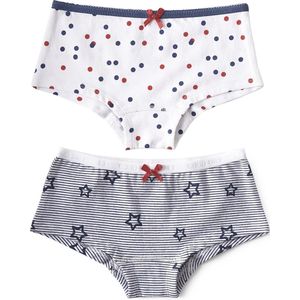 Little Label - hipster 2-pack - star stripe blue & confetti red blue - maat: 110/116 - bio-katoen