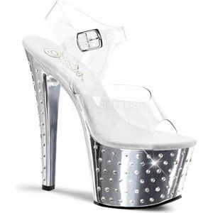 Pleaser - STARDUST-708 Sandaal met enkelband, Paaldans schoenen - Paaldans schoenen - 39 Shoes - Zilverkleurig