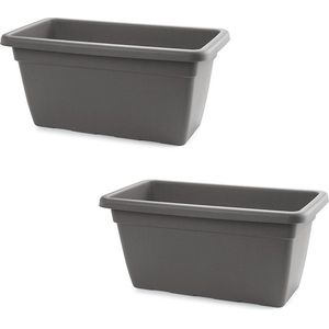 2x stuks plantenbak antraciet grijs rechthoekig 80 x 40 x 33 cm - Bloemenbak voor buiten - Spullen opslagbakken