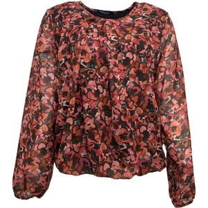 Pink Lady blouse - E201 - rood print - ronde hals + elastiek onderzijde - LM - maat L