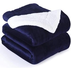 VOXO Luxe Sherpa Fleece Deken - Super Zacht, Warm en Donzig - Plaid voor op de Bank, Bed of Woonkamer Decoratie - 200 x 240 cm Marine Blauw