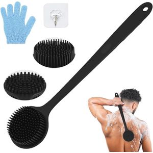 Dubbelzijdige Siliconen Lichaamsschrobber met Lange Steel voor Doucheschuim en Massage