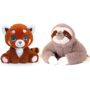 Keel Toys - Pluche knuffels combi-set dieren luiaard en rode panda 25 cm