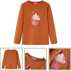 vidaXL Lang Mouw - Kinderhemd - Kindershirt met lange mouwen 92 cognackleurig - Meisjes Hemd - Jongens Hemd - Bruine Kleding