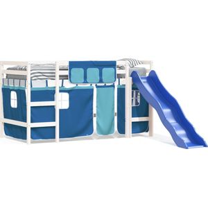 vidaXL - Kinderhoogslaper - met - gordijnenx190 - cm - grenenhout - blauw