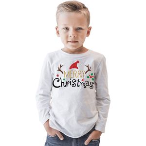Kids (unisex) T-shirt / Kerstkleding / Christmas Familie bijpassende glitter outfits | Wit | Maat 122-128