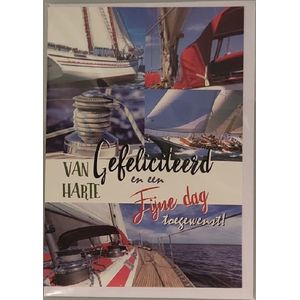 Van harte gefeliciteerd met je verjaardag! Een bijzondere kaart met verschillende afbeeldingen van zeilboten. Een leuke kaart om zo te geven of om bij een cadeau te voegen. Een dubbele wenskaart inclusief envelop en in folie verpakt.