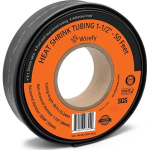 Wirefy 1/4"" Heat Shrink Tubing - 3:1 Ratio - Adhesive Lined - a resistant Heat Shrink - Red - 50 Feet Roll
