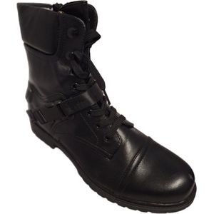 LUCKYSHOES-BIKERBOOTS-BLACK-KUNSTSTOF GESP-VETERS-PROFIELZOOL-41