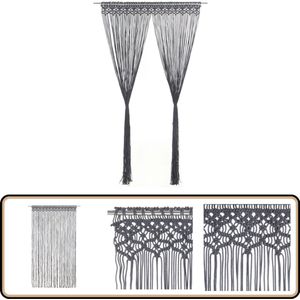 vidaXL Gordijn Macramé - 140x240 cm - Katoen - Antraciet Gordijn - Gordijnen - Lichtdoorlatend Gordijn - Lichtdoorlatende Gordijnen