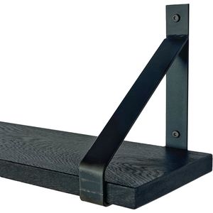 GoudmetHout Massief Eiken Wandplank - 140x20 cm - Zwart eiken - Industriële plankdragers - mat blank - Staal - Zwarte wandplank