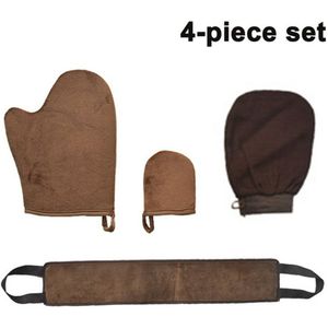 Set van 4 handschoenen voor het aanbrengen van zonnebrandcrème, 3 maten handschoenen voor het aanbrengen van zelfbruinende crème en een applicator voor het aanbrengen van zelfbruinende crème