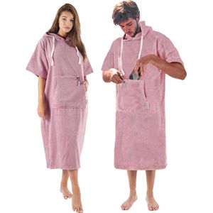 Badponcho voor dames en heren, surfponcho, 100% katoen, strandponcho met ritsvak, capuchon, omtrekhulp, strandbadjas