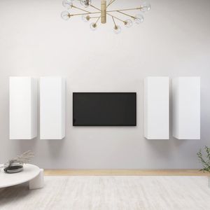 The Living Store Wandmeubelset - TV-meubel - wit - spaanplaat - 30.5 x 30 x 90 cm - 2 schappen