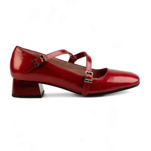 Hispanitas - Soho - Leren Ballerina's - Rood - Blokhak 3,5 cm
