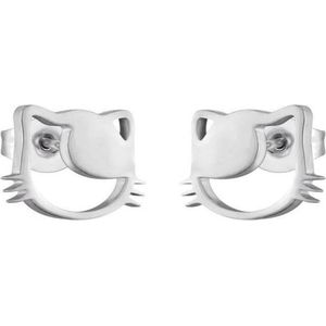 Aramat Jewels-Oorbellen-Stalen Oorbellen met Kattenmotief-Staal-Hello Kitty zilverkleur 7x10mm / Staal--
