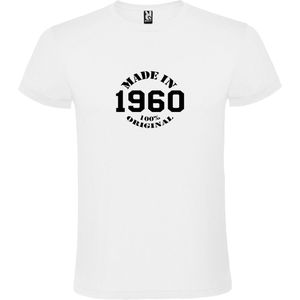 Wit T-Shirt met “Made in 1960 / 100% Original “ Afbeelding Zwart Size XS