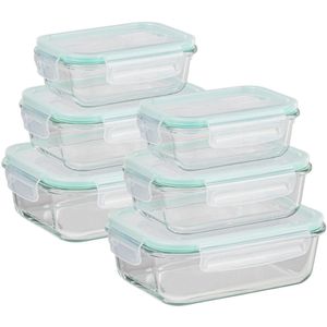 HI - Vershoudbakjes - Glas - Set van 6 - Luchtdicht - Met Deksel en Clips