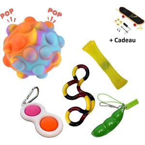 Pop it Fidget toys pakket set - Pop it - Pop All Up® - 5 Delig - Simple dimple - Pea popper - Mesh-and-marble fidget toy - Twister twist - Pop it regenboog