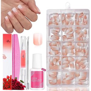Set of 240 False Nails for Sticking 15 Sizes Gradient Fingernails for Nail Extensions with Box (Baby Nude Square)
