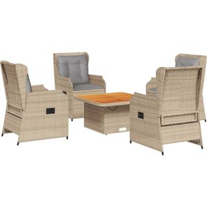 vidaXL 5-delige Loungeset - Poly Rattan Beige Loungestoel - Lounge Set - Tuinmeubels - Buis Meubel - Tuinlounge