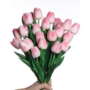 24 stuks tulpen kunstbloemen tulpen zoals echte decoratie, realistische latex, decoratie voor bruidsboeketten, huisfeest, decoratie, kantoor, doe-het-zelf bloemenarrangementen, lichtroze
