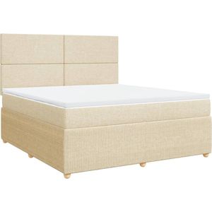 vidaXL - Boxspring - met - matras - stof - crèmekleurig - 180x200 - cm