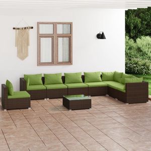 The Living Store Loungeset - Trendy - Tuinmeubelset - Afmeting- 70 x 70 x 60.5 cm - Ken- Modulair design - Kleur- bruin - Kleur kussen- groen